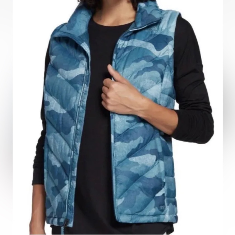 THE NORTH FACE BLUE MALLARD TEAL CAMO DOWN VEST SIZE XS